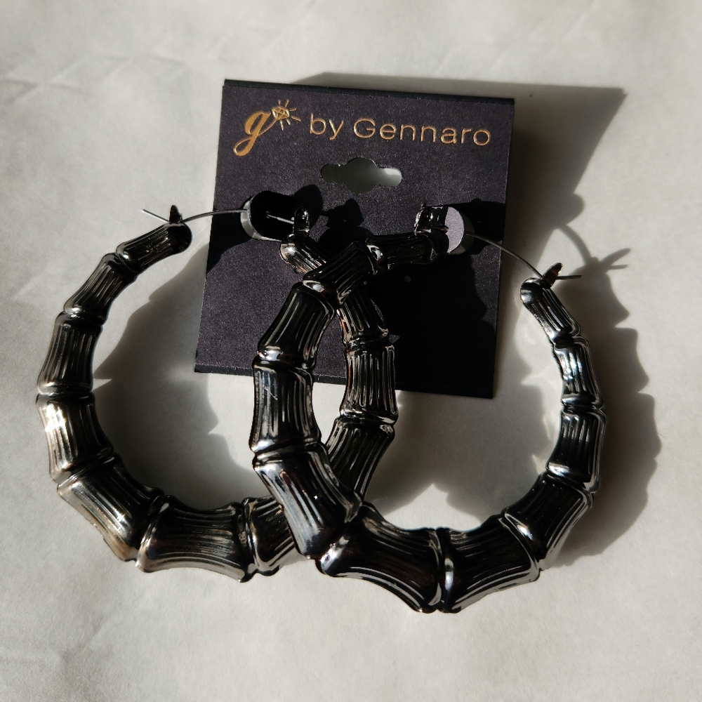 Faux Bamboo Hoop Earrings By Gennaro - Picture 1 of 6